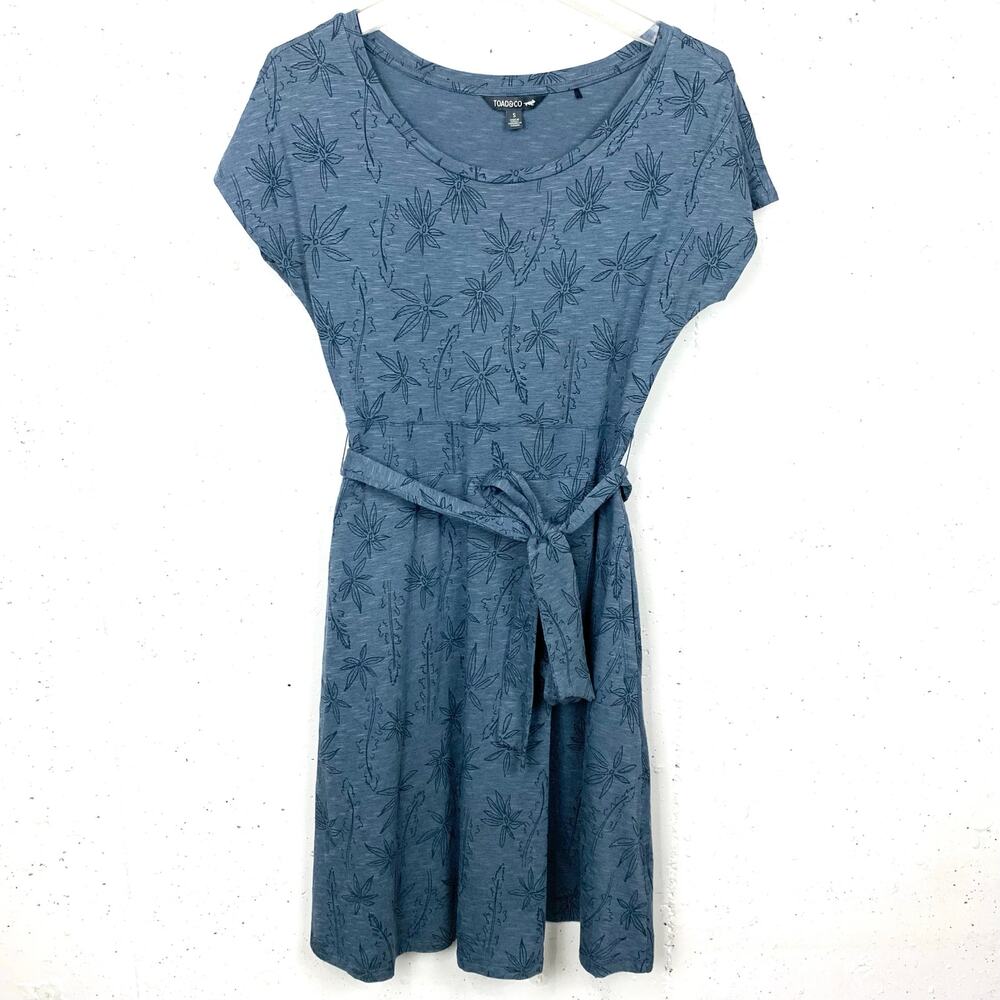 Toad&Co Womens Cue Wrap Short Sleeve Dress Pockets Blue Floral Print Size Small